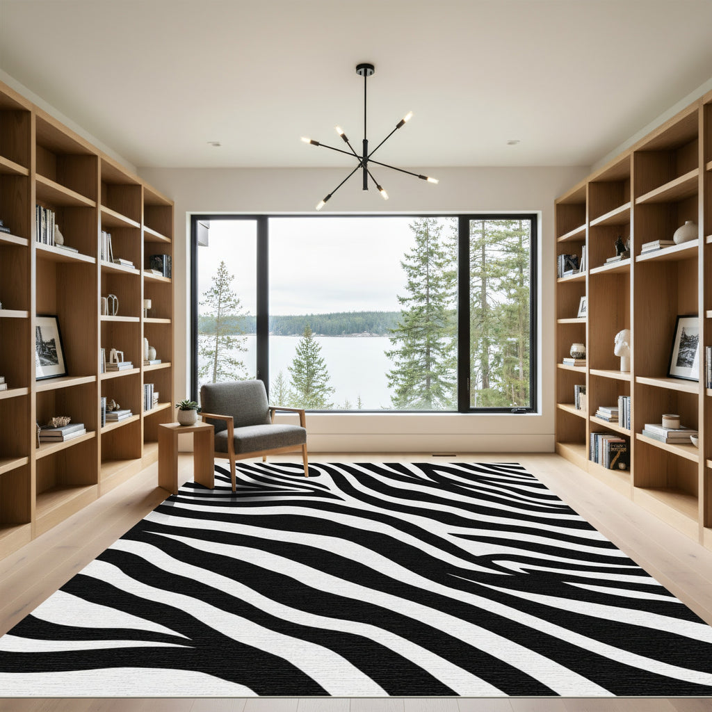 Graphic Black White Animal Tracks Rug