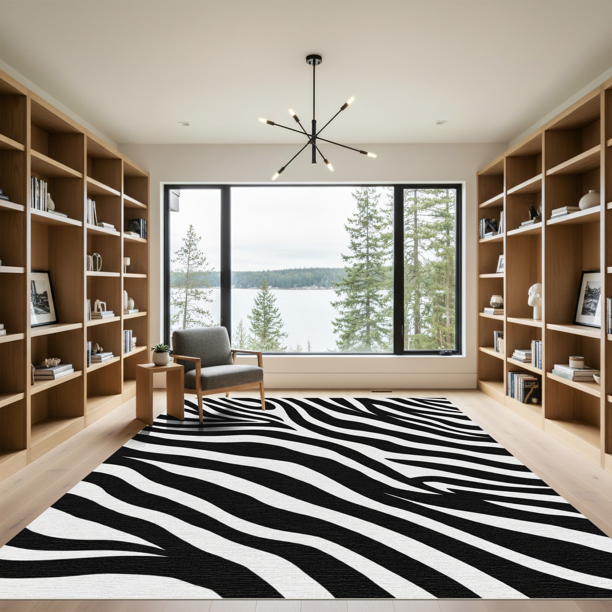 Graphic Black White Animal Tracks Rug