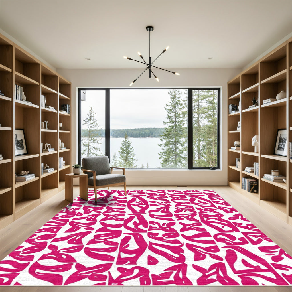 Bold Magenta Organic Abstract Collage Rug