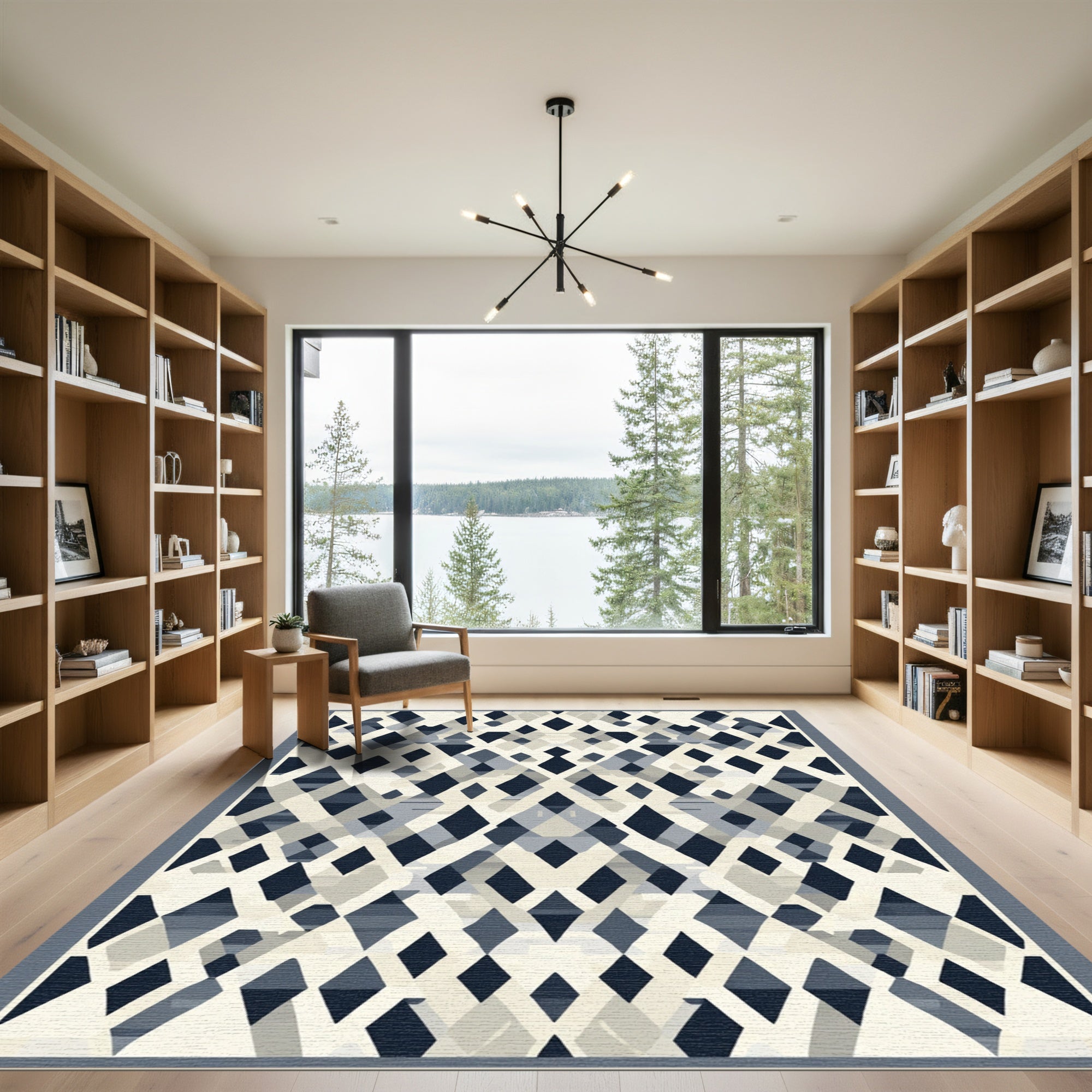 Deep Blue Diamond Lattice Rug