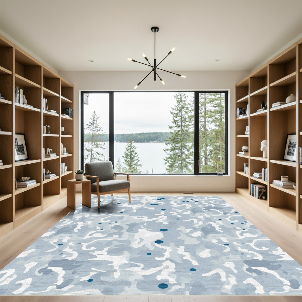 Soft Blue Abstract Splatter Spots Rug