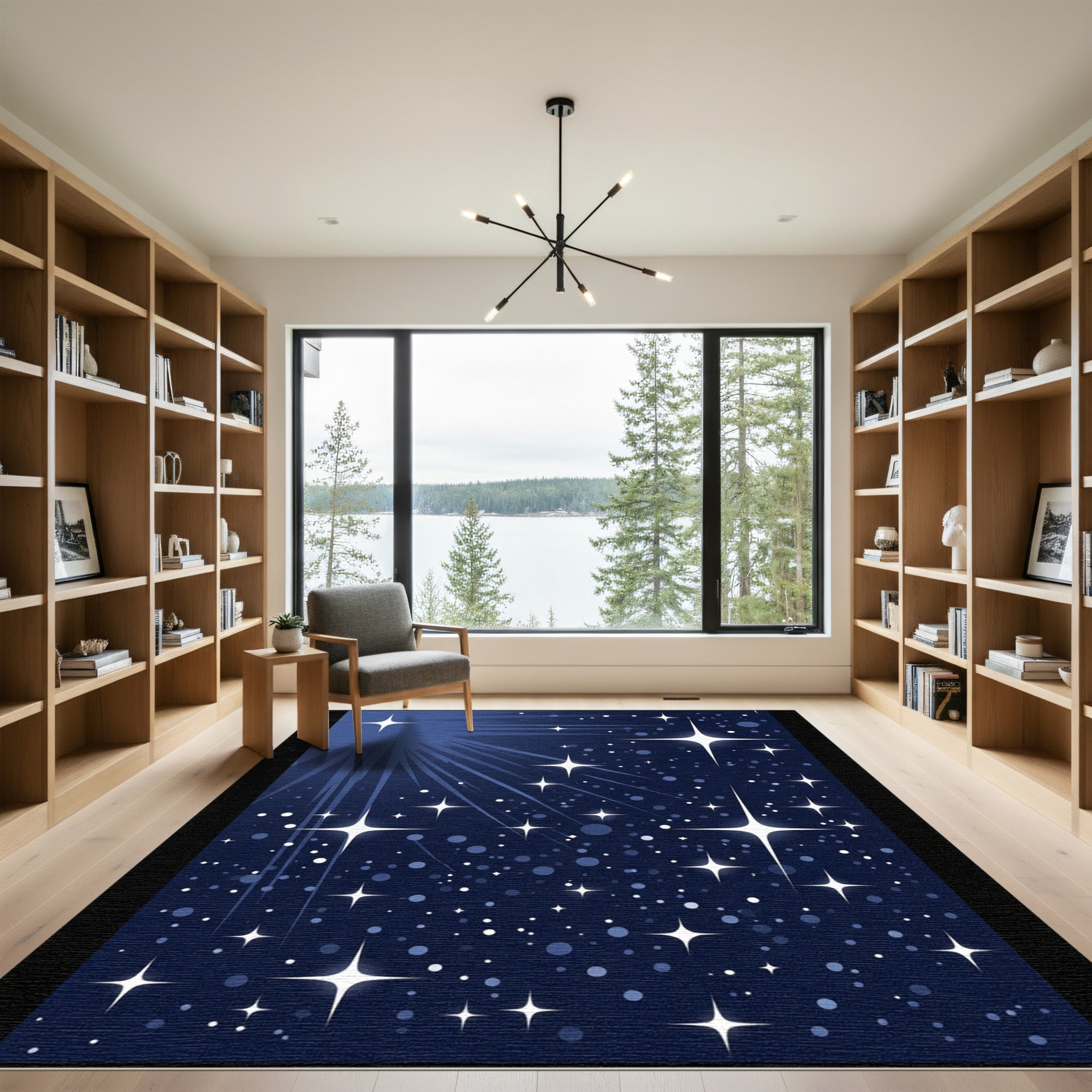 Deep Blue Starburst Cosmic Field Rug