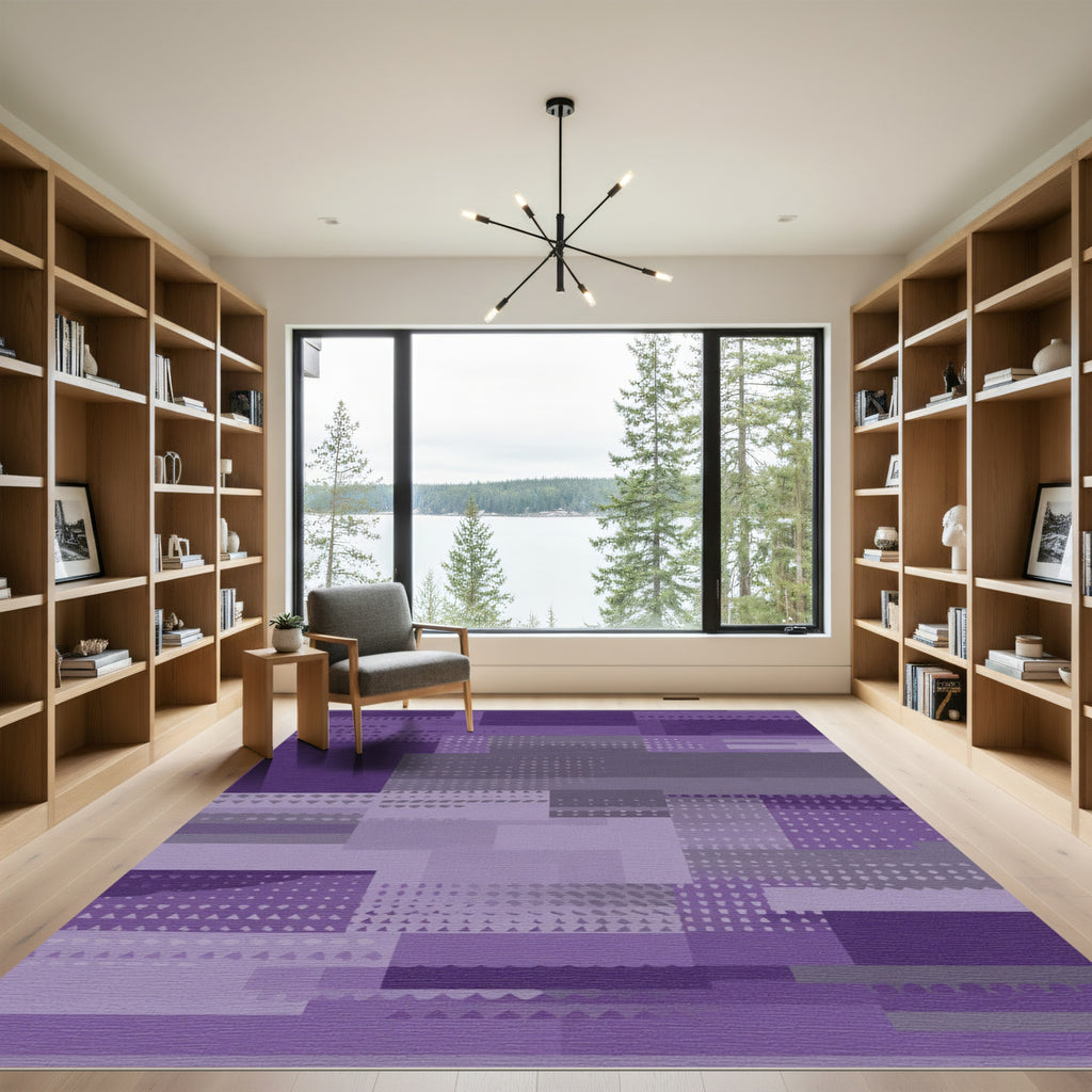 Abstract Geometric Violet Tone Blocks Rug