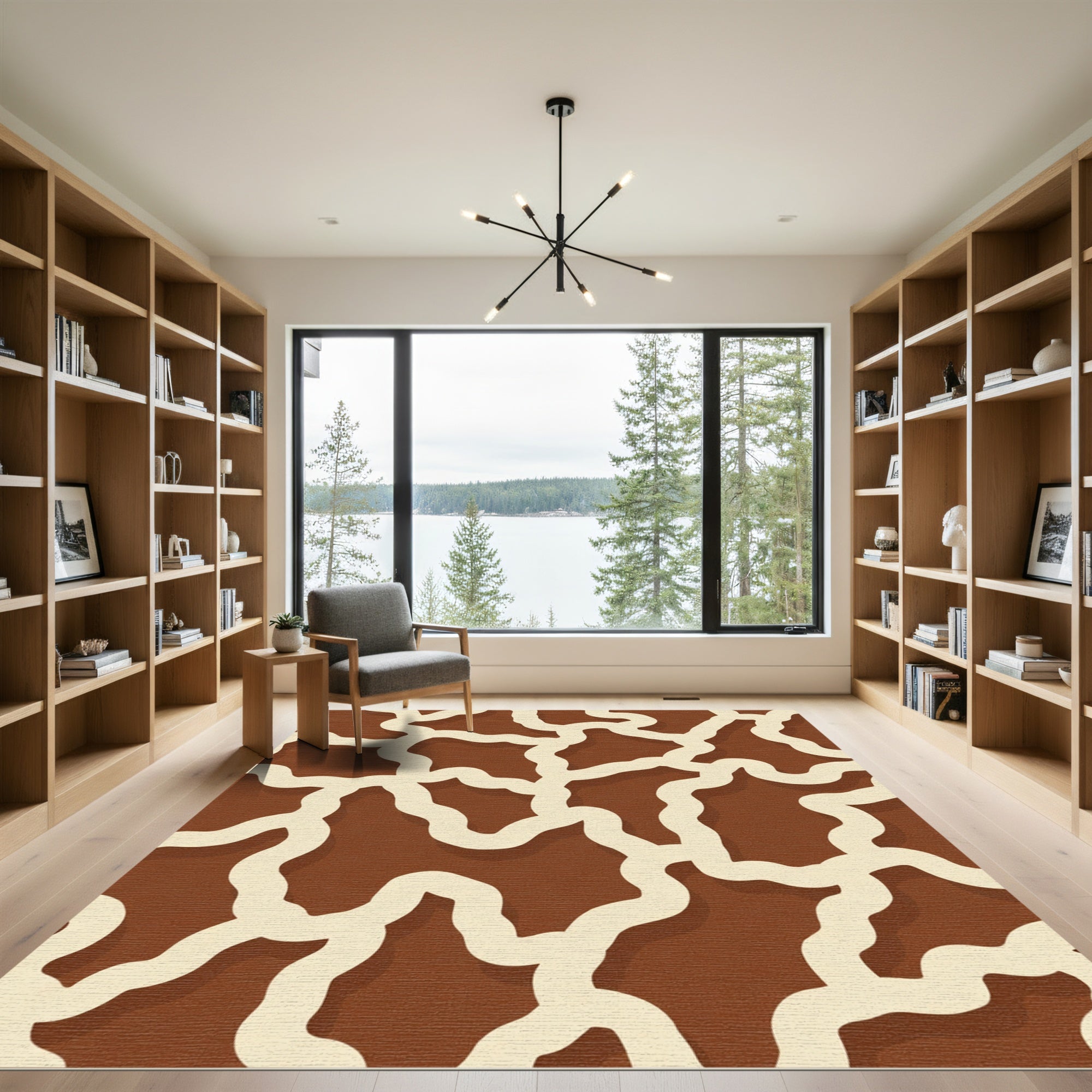 Brown Cream Animal Print Abstract Rug