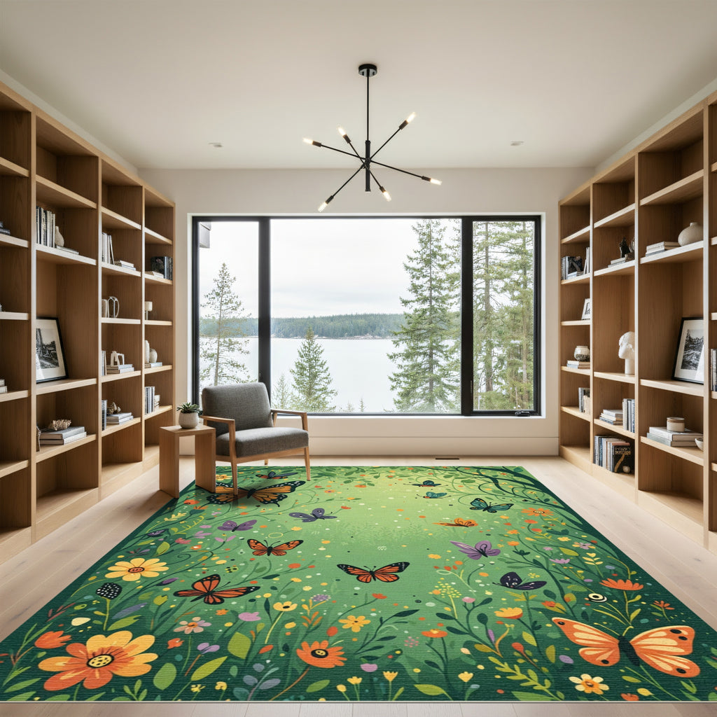 Whimsical Monarch Butterfly Garden Rug