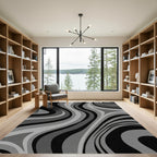 Monochrome Wavy Stripe Abstract Rug