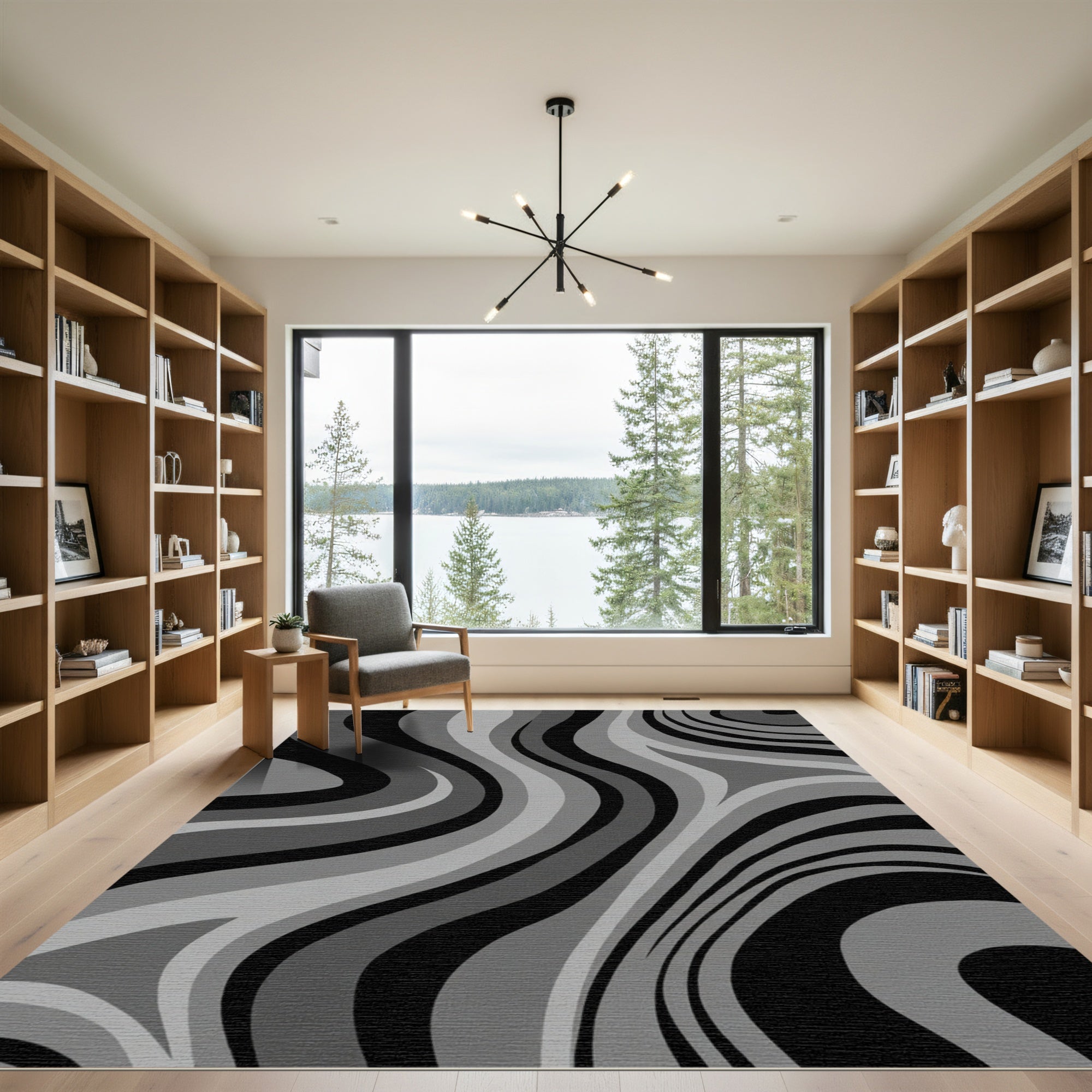 Monochrome Wavy Stripe Abstract Rug