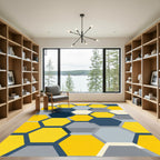 Geometric Hexagon Yellow Gray Navy Rug