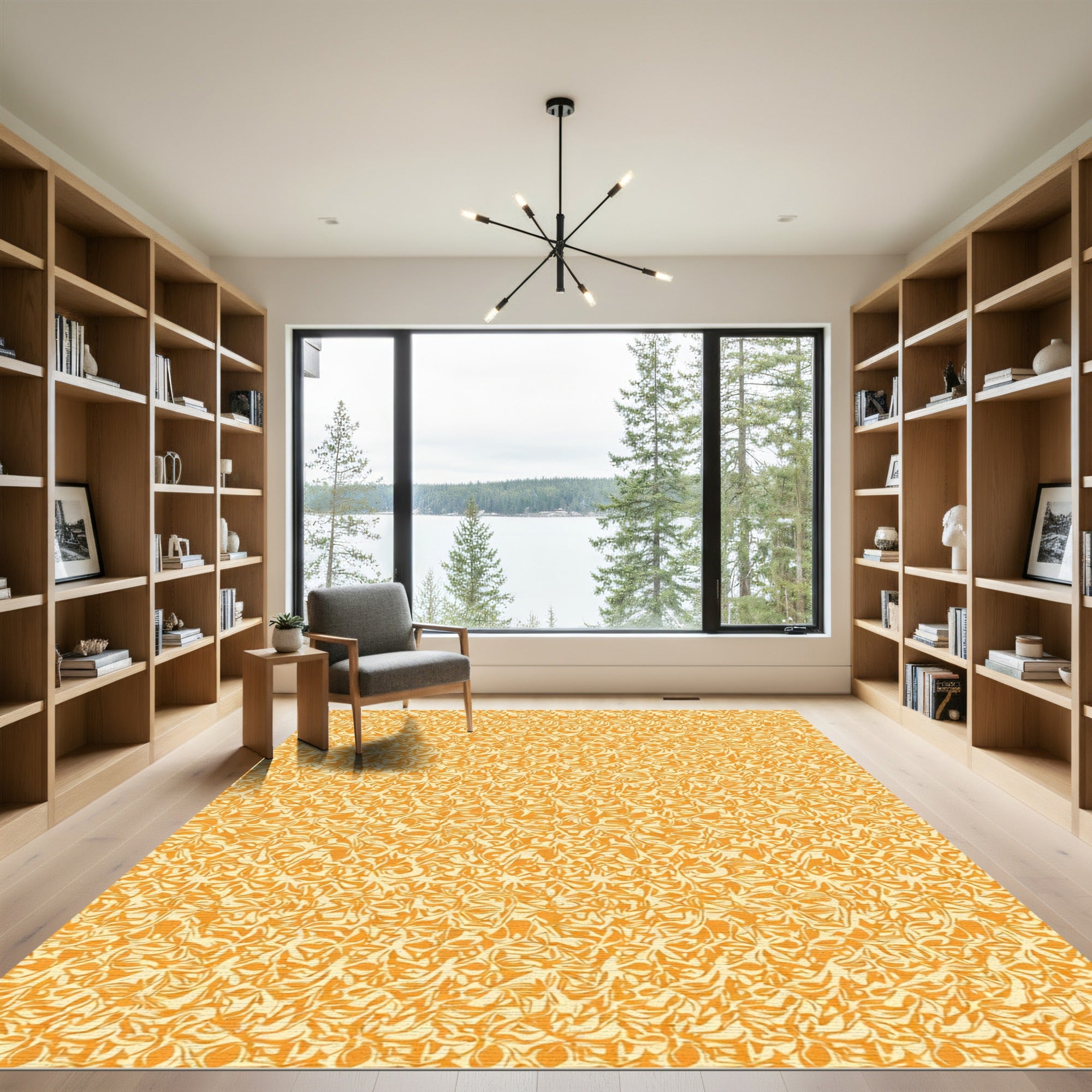 Golden Ochre Abstract Swirl Rug