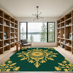 Emerald Green Golden Floral Medallion Rug