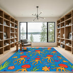 Orange Jellyfish Aquatic Blue Playful Rug