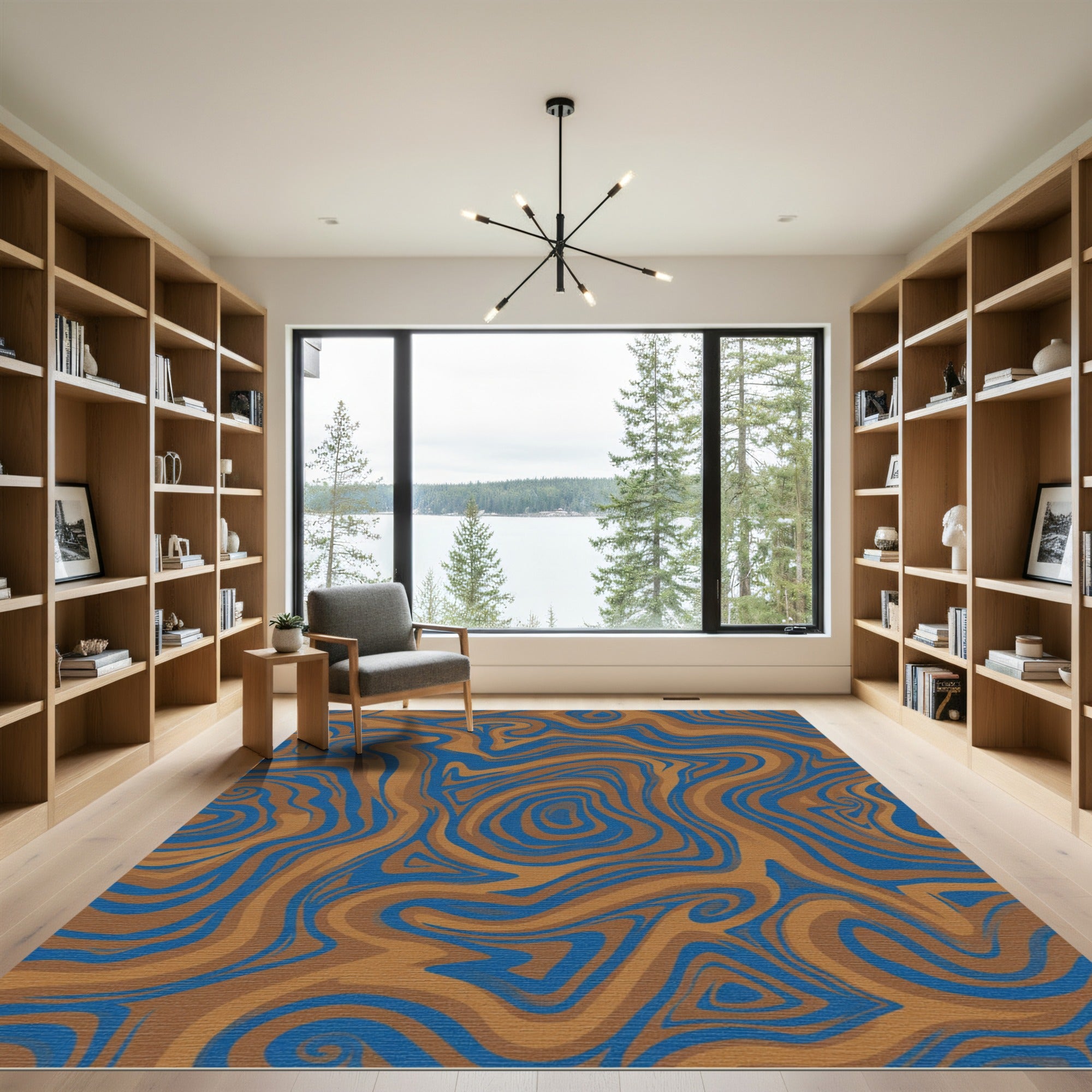 Brown Blue Swirling Liquid Marble Rug