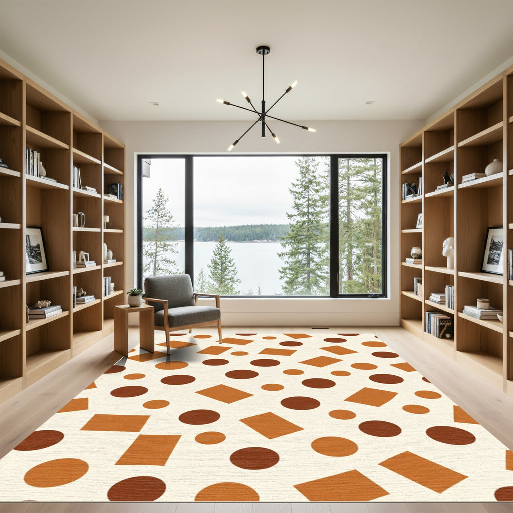 Earthy Orange Circles Rectangles Congruent Rug