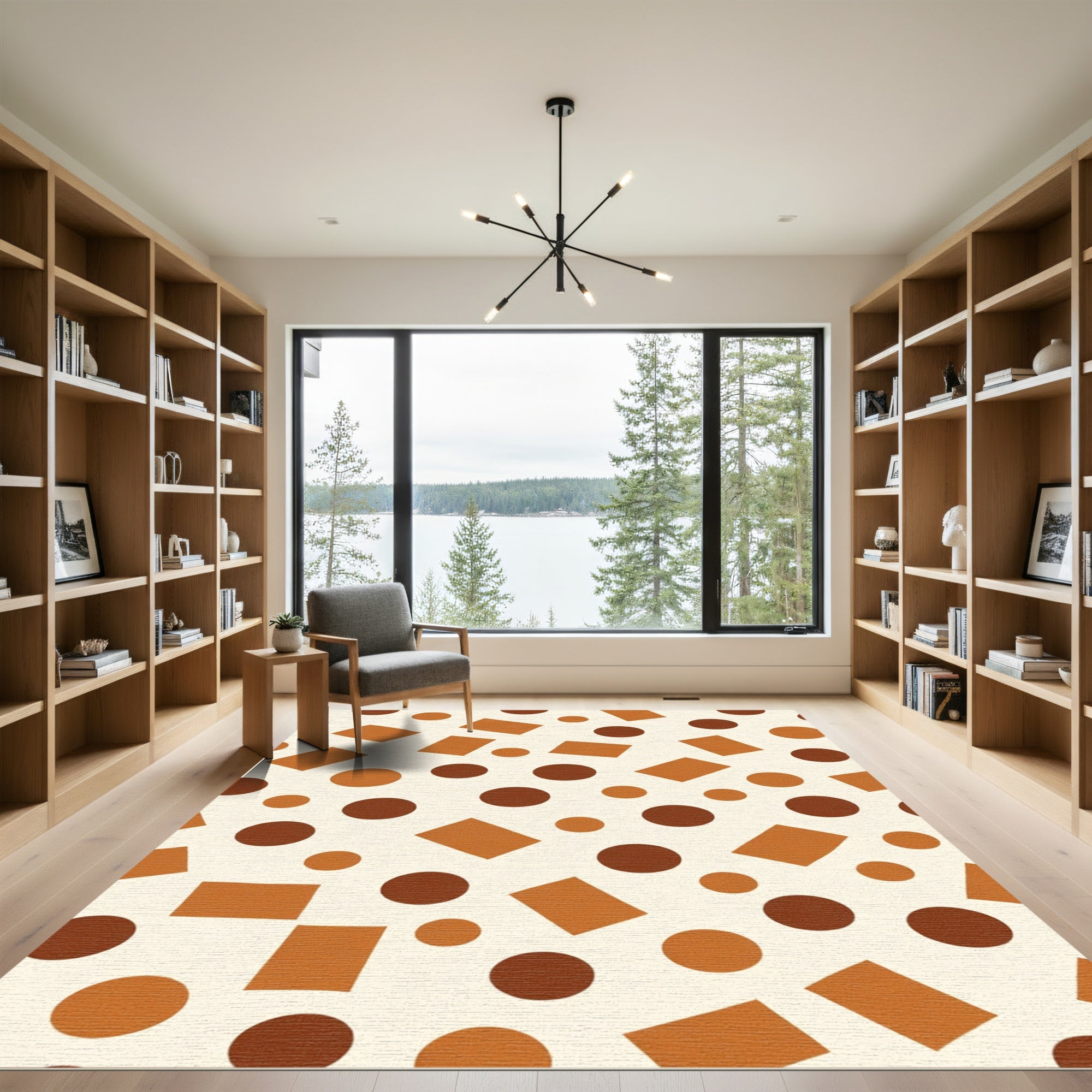 Earthy Orange Circles Rectangles Congruent Rug