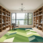 Green Herringbone Geometric Stripes Rug
