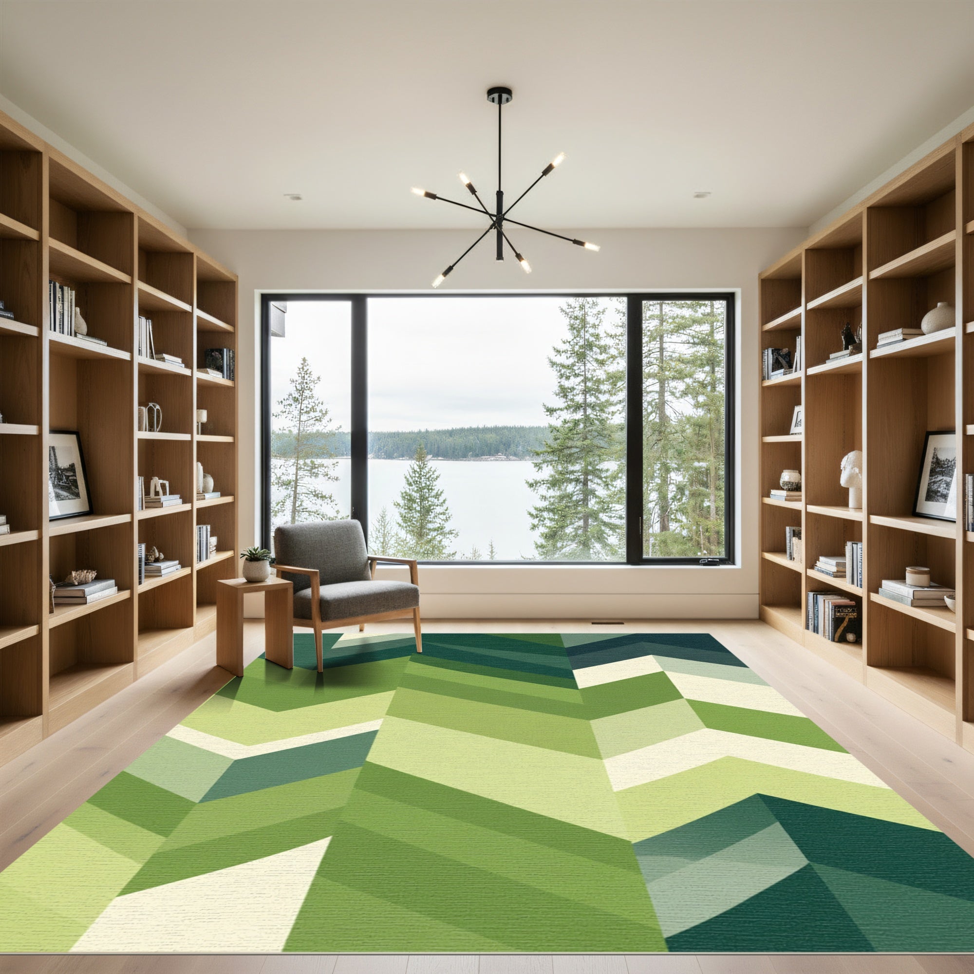 Green Herringbone Geometric Stripes Rug