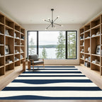 Deep Blue Wave Striped Rug