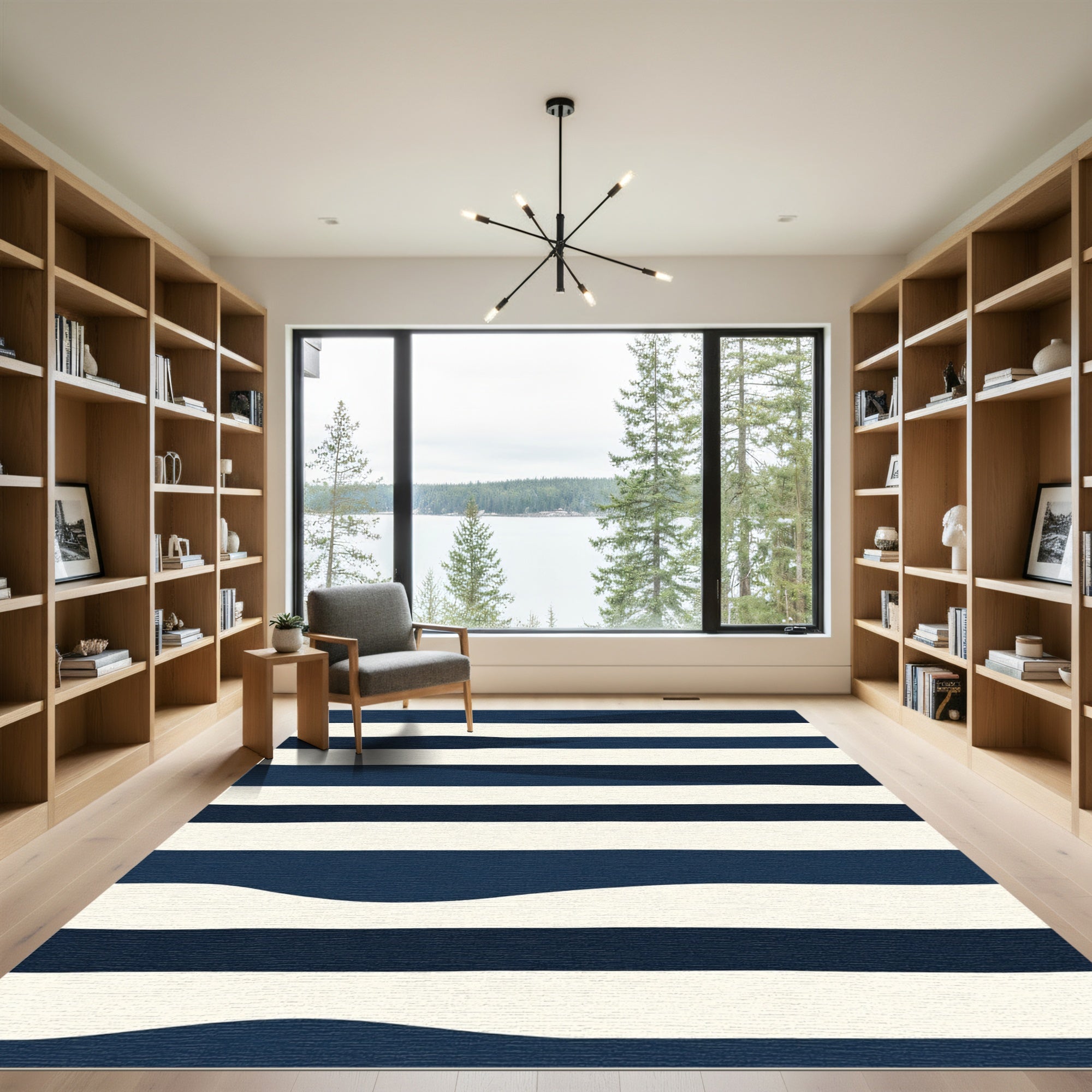 Deep Blue Wave Striped Rug