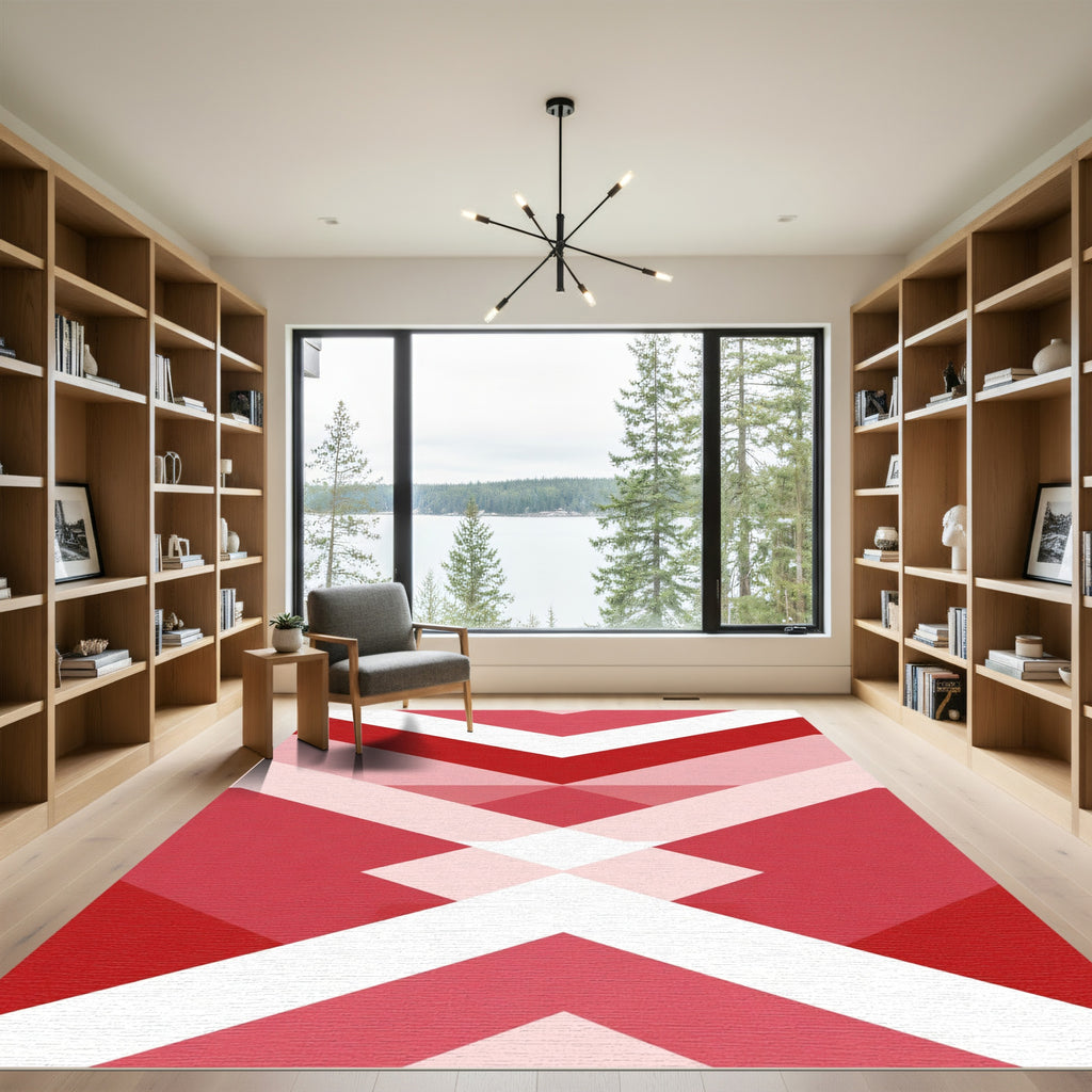Crimson Geometric Stacks Rug