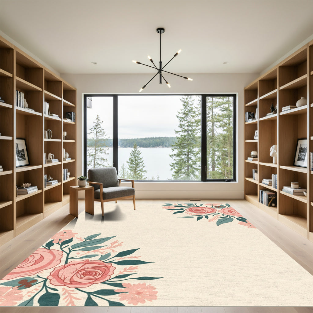 Pink Rose Leaf Garland Arrangement Rug