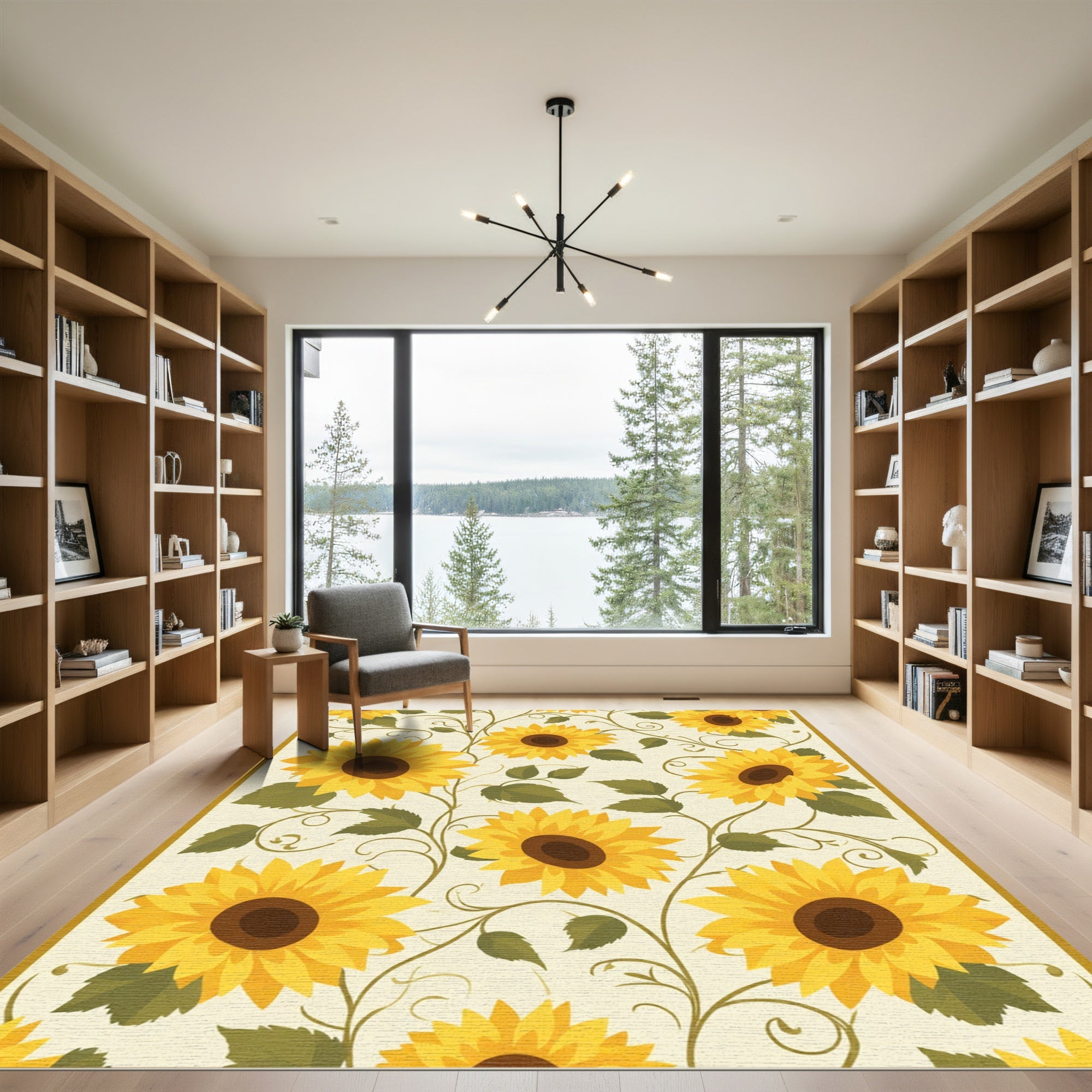 Vibrant Yellow Sunflower Vine Garden Rug