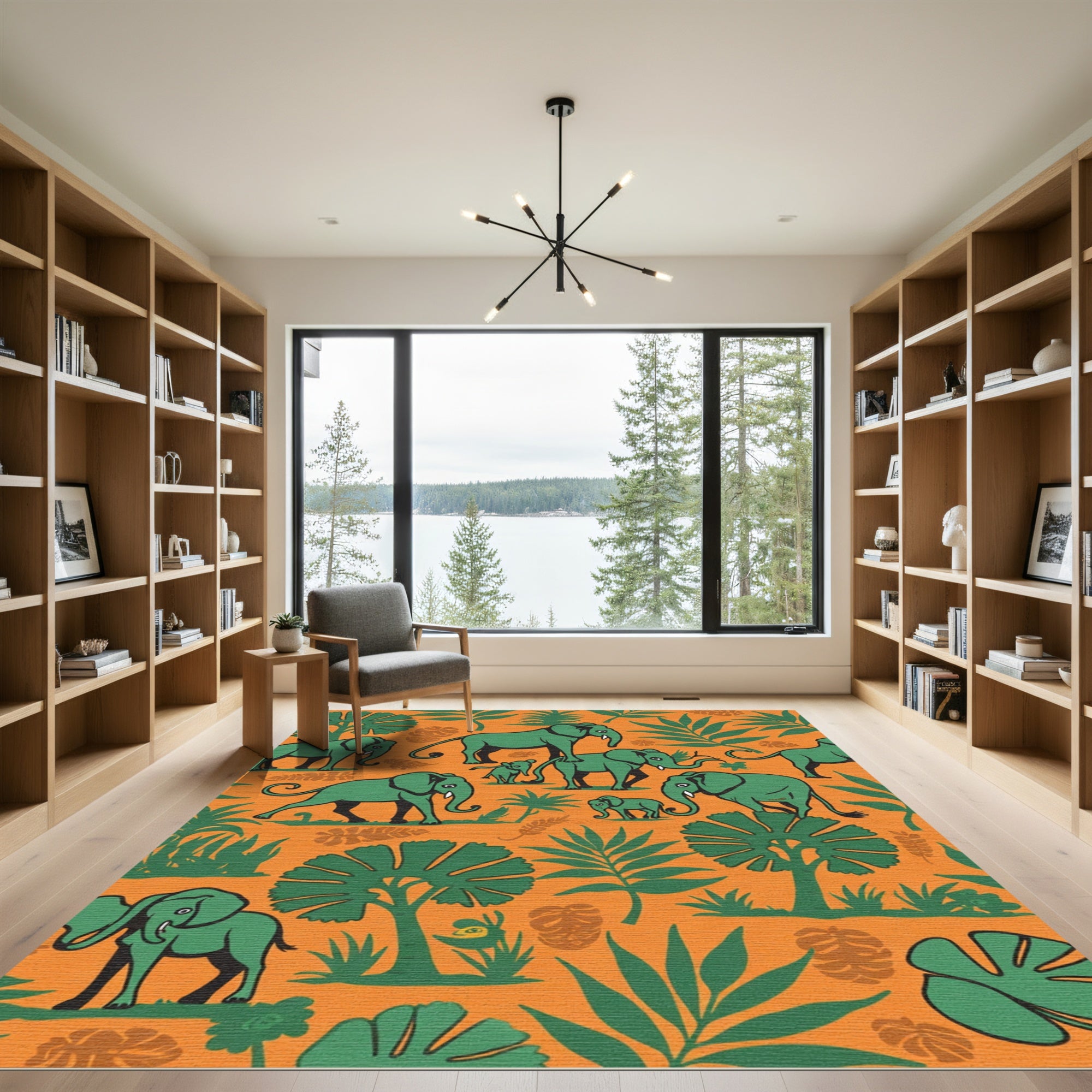 Green Elephant Tropical Jungle Whimsy Rug
