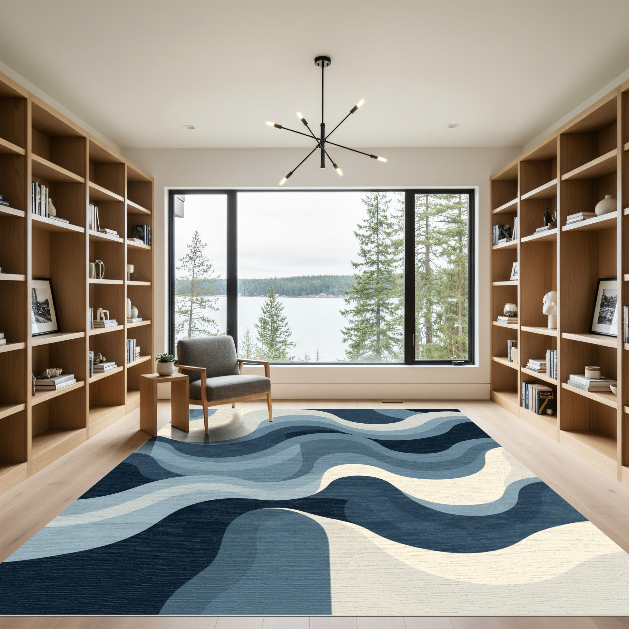 Oceanic Blue Wavy Stripe Rug