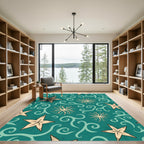 Teal Starfish Swirl Coastal Rug