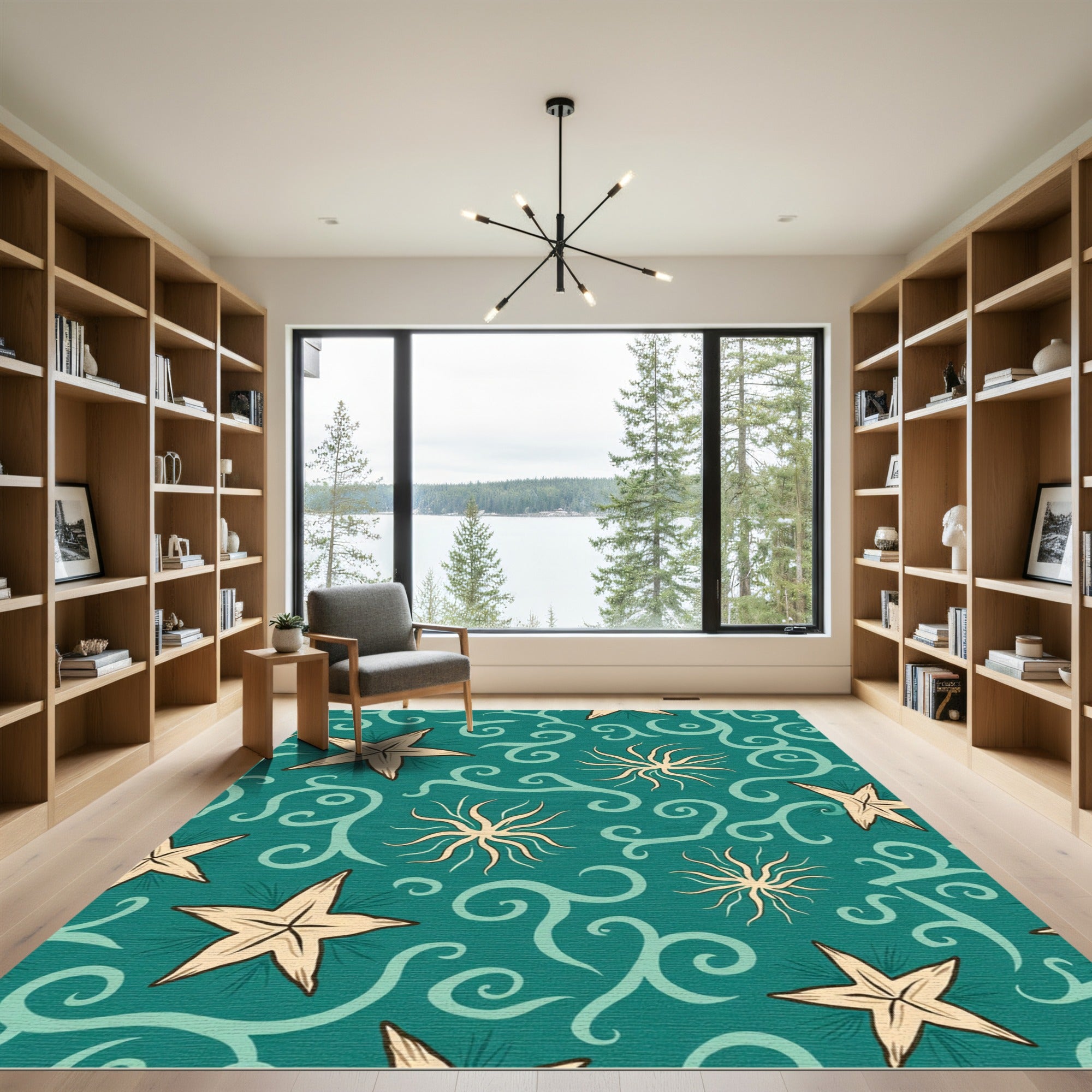 Teal Starfish Swirl Coastal Rug