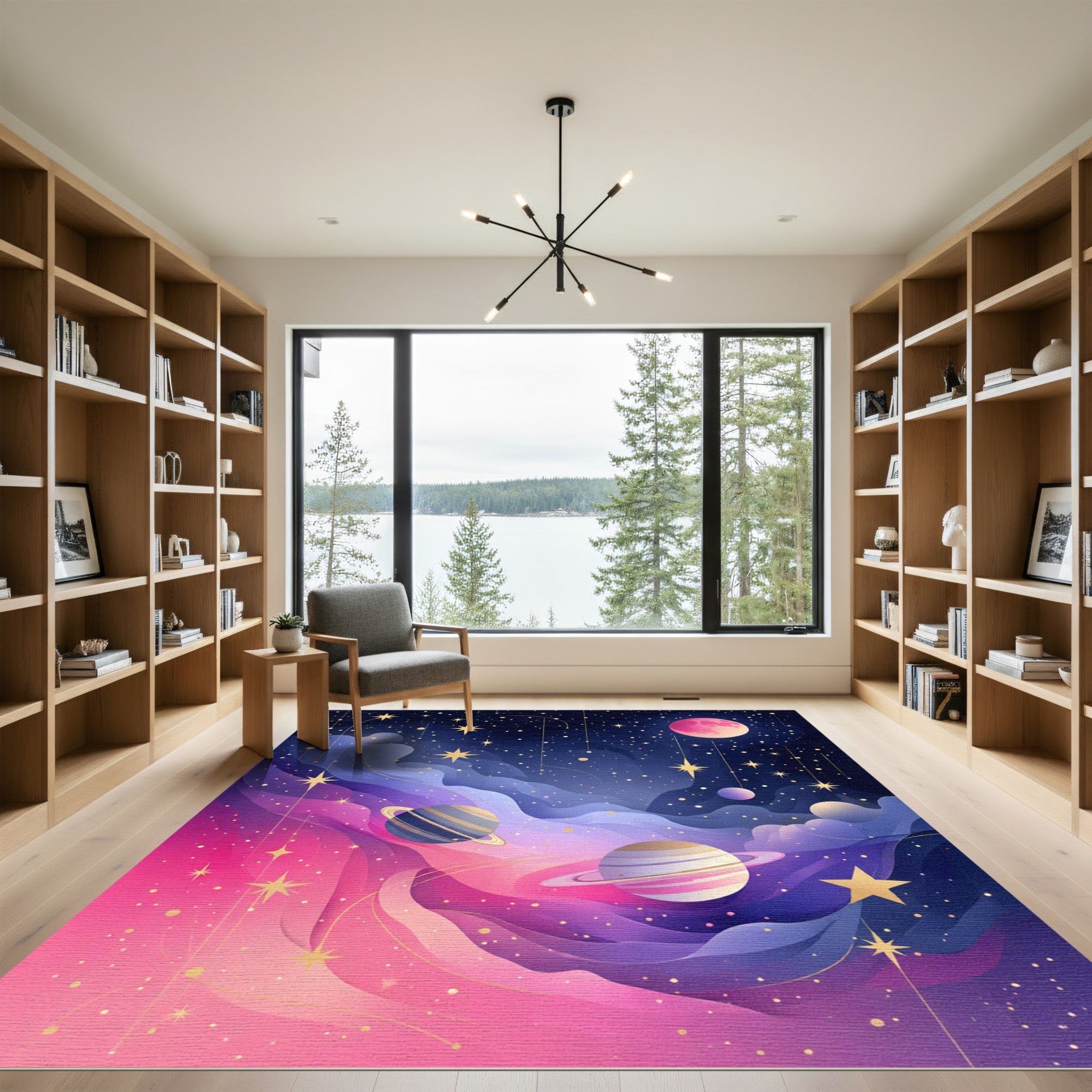 Cosmic Pink Purple Starry Nebula Rug