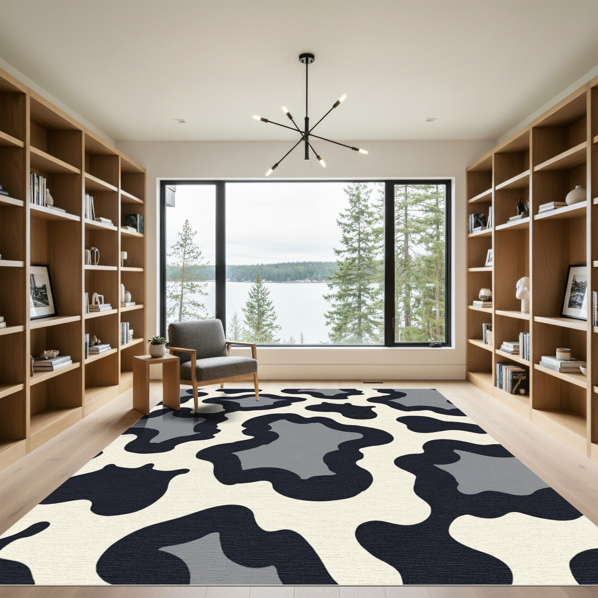Abstract Black Gray Blotches Rug