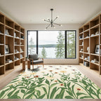 Whimsical Cream Floral Bee Garden Rug