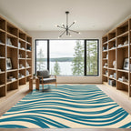 Deep Teal Wave Abstract Rug
