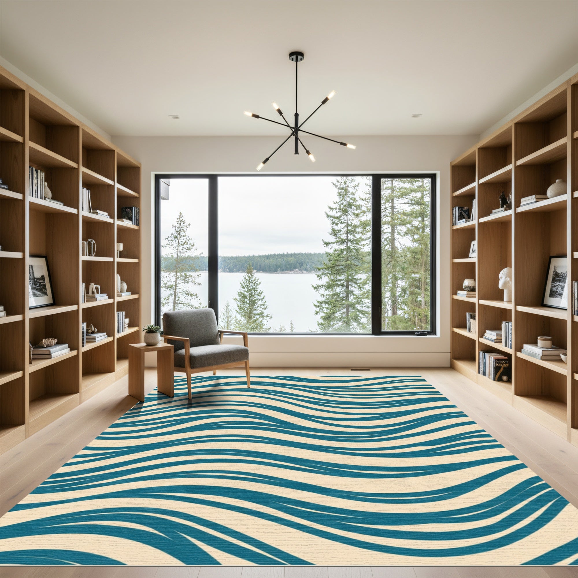 Deep Teal Wave Abstract Rug