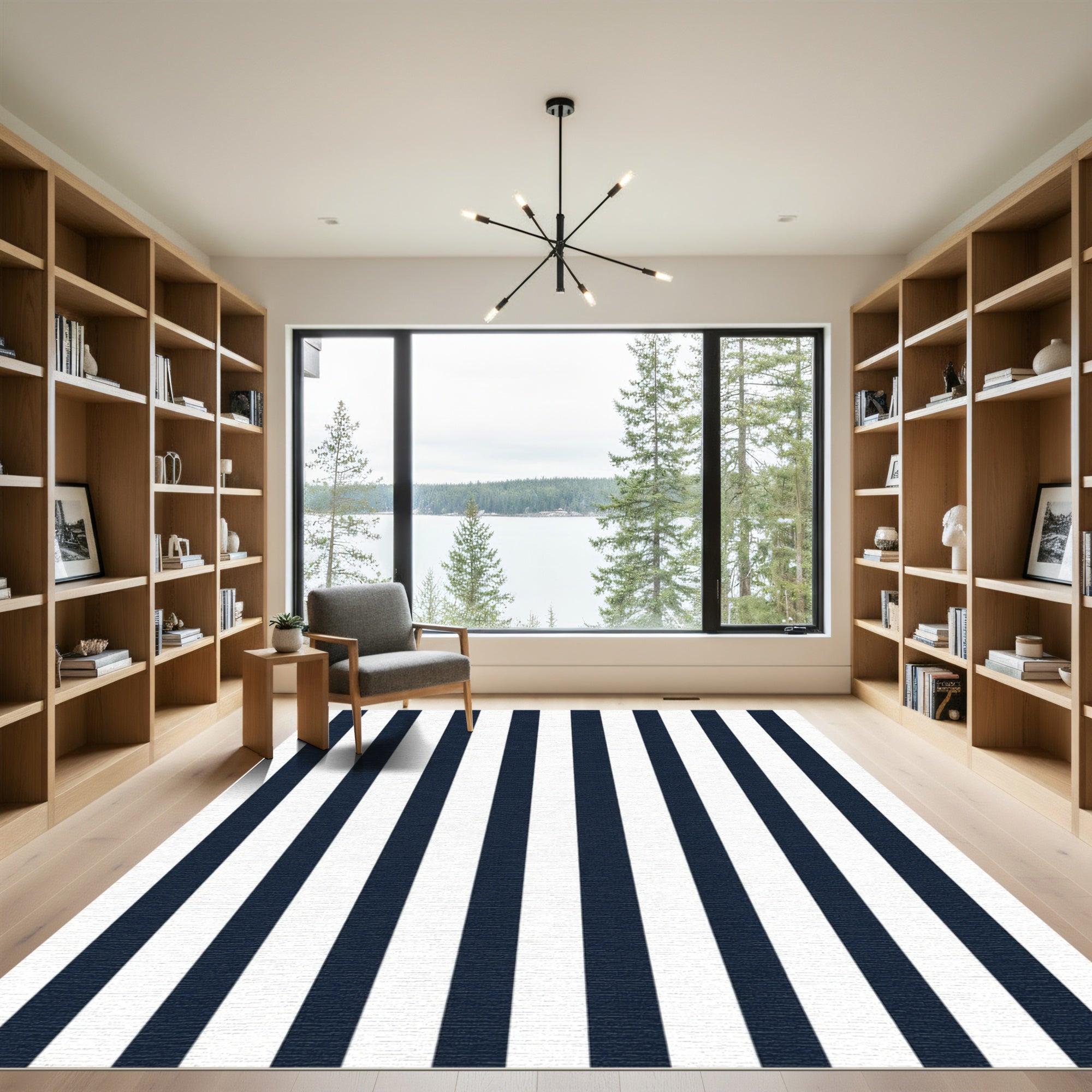 Classic Navy White Vertical Stripe Rug