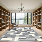 Geometric Abstract Gray Cream Blocks Rug