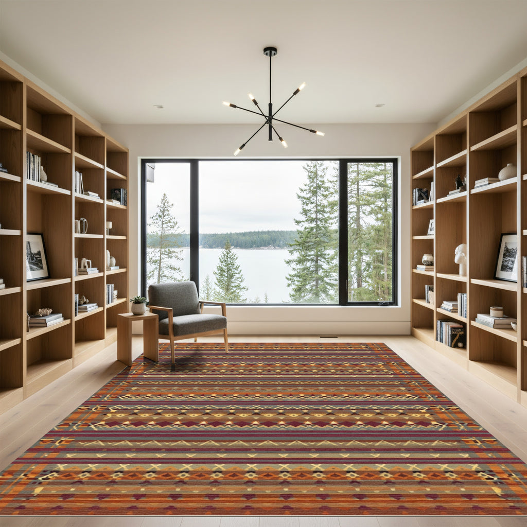 Earthy Rustic Geometric Stripe Accents Rug