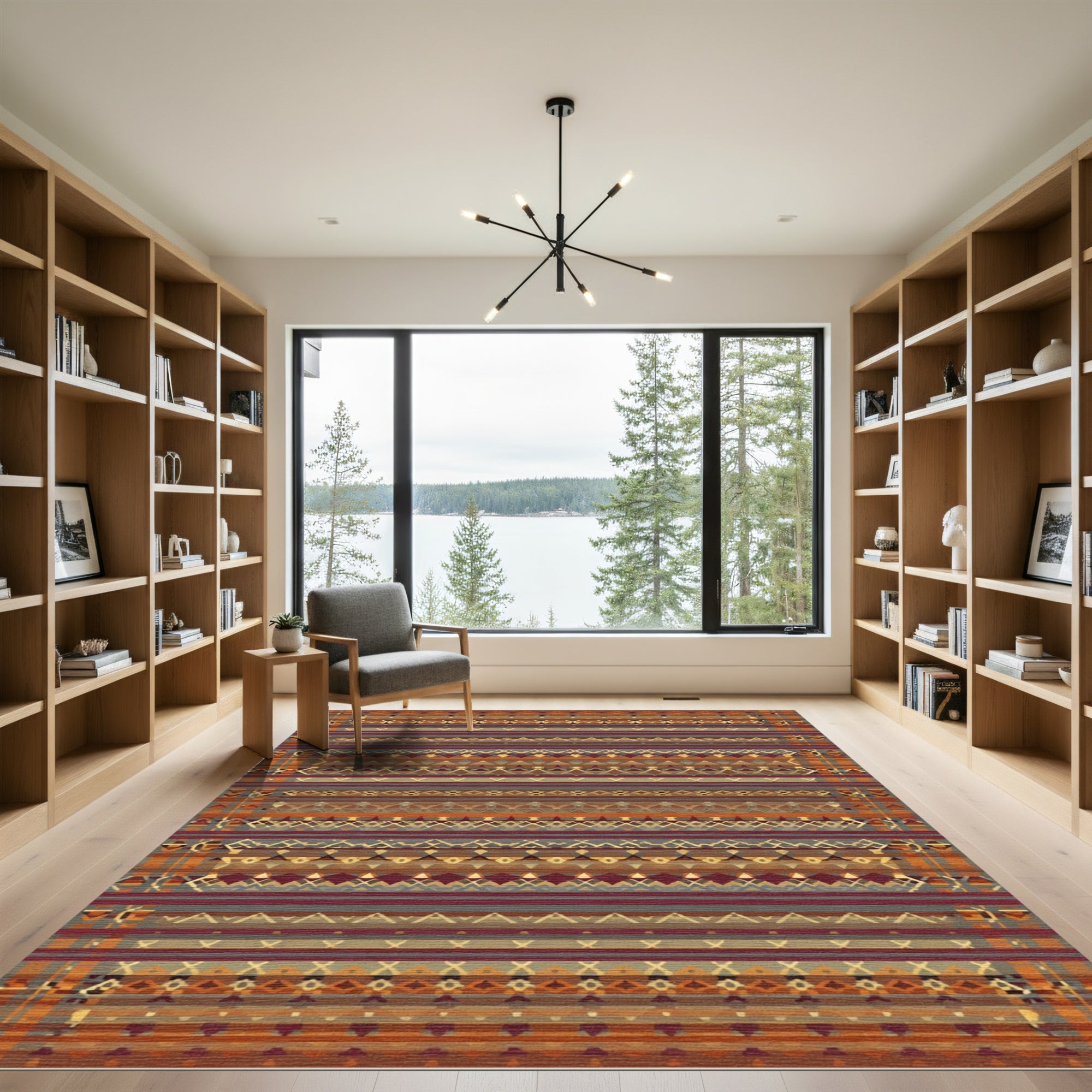 Earthy Rustic Geometric Stripe Accents Rug