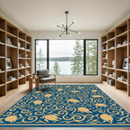Golden Sea Turtle Swirl Navy Rug