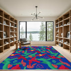 Vibrant Red Birds Green Foliage Tropical Rug