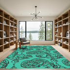 Teal Black Abstract Swirls Rug