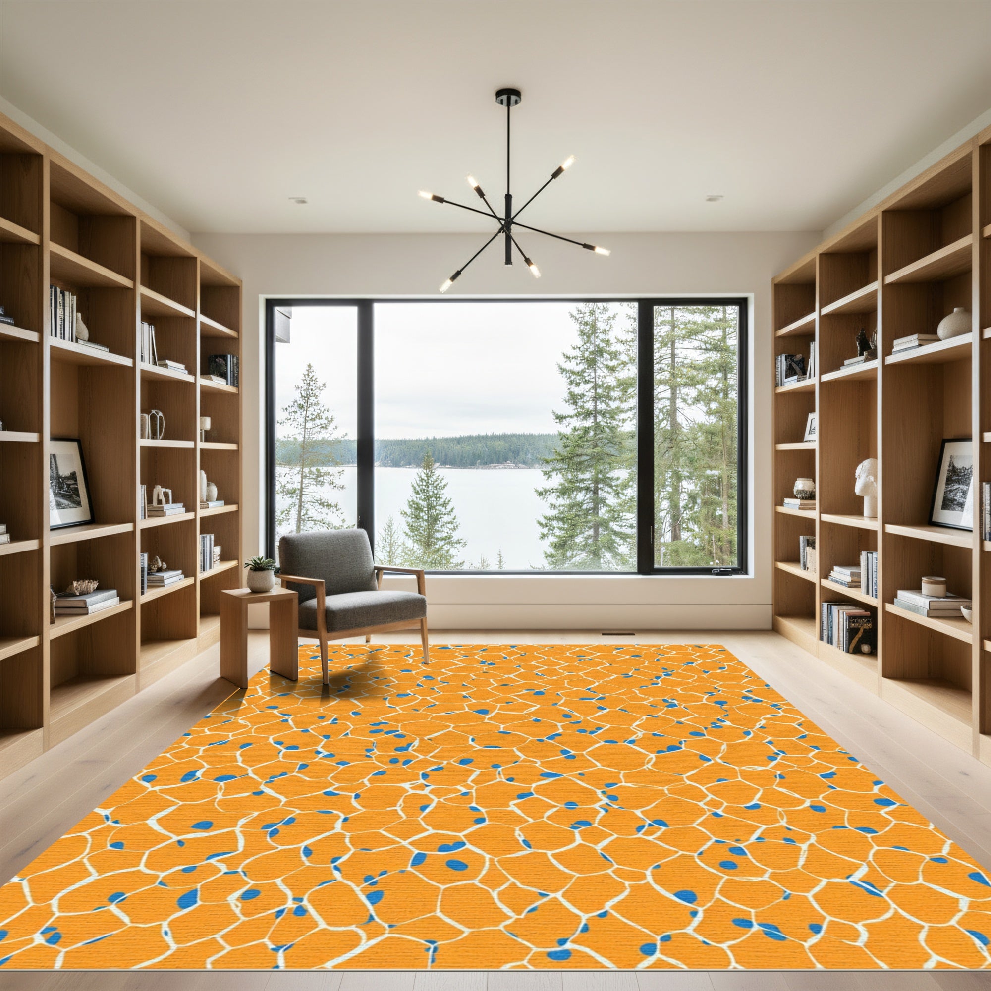 Orange Blue Cellular Network Rug