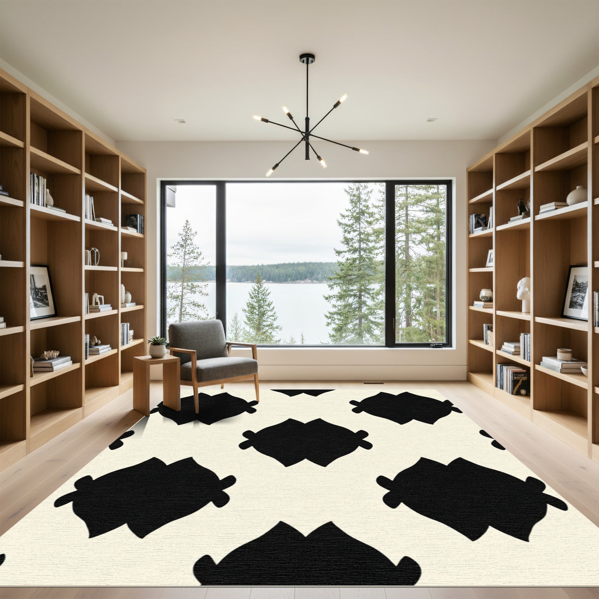 Cream Black Floral medallion Rug