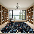 Black Floral Medallion Cream Blue Coral Rug