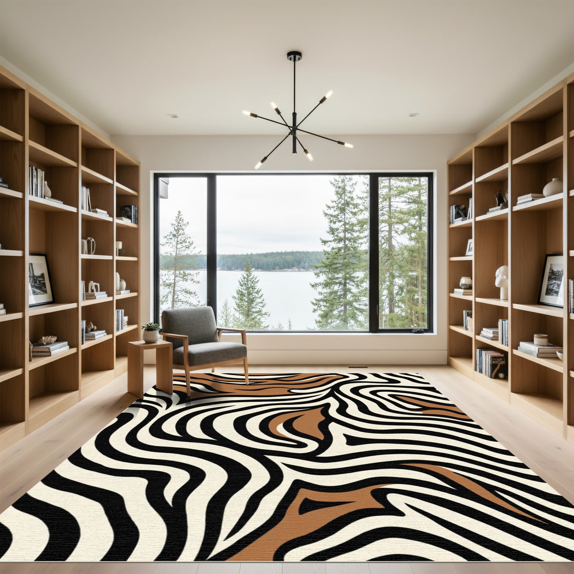 Bold Brown Black White Zebra Strips Rug