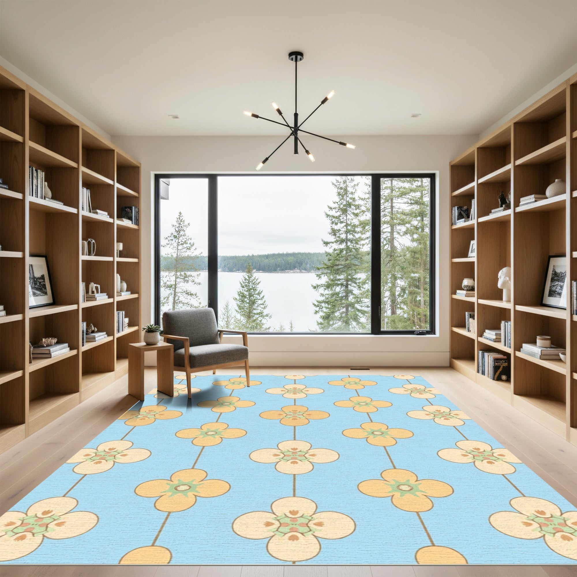 Yellow Flower Chain Blue Rug