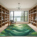 Misty Emerald Mountain River Forest Rug
