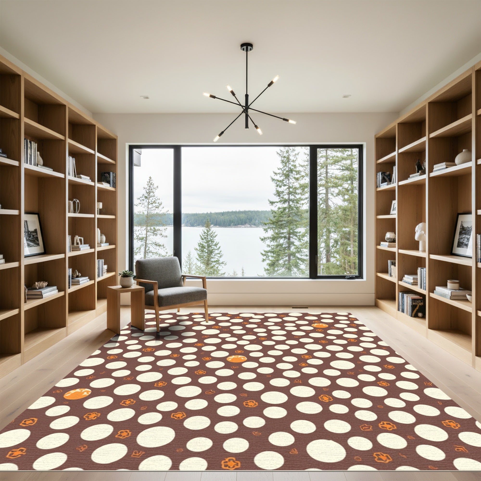 Brown Cream Orange Polka Dot Orb Rug