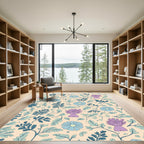 Pastel Blue Purple Floral Meadow Rug