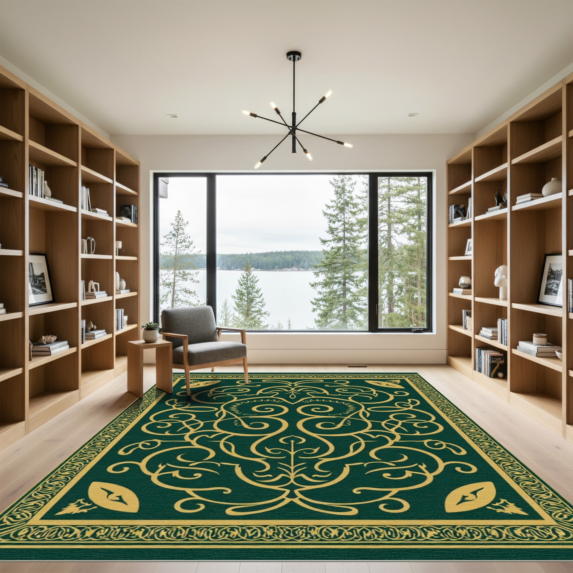 Emerald Gold Arabesque Scrollwork Rug